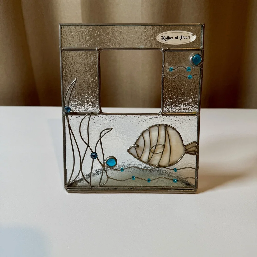 Mother of Pearl Stained Glass Fish Photo Frame Nautical‎ Beach Aquarium Decor